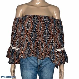 Wild Cat off shoulder tribal print blouse